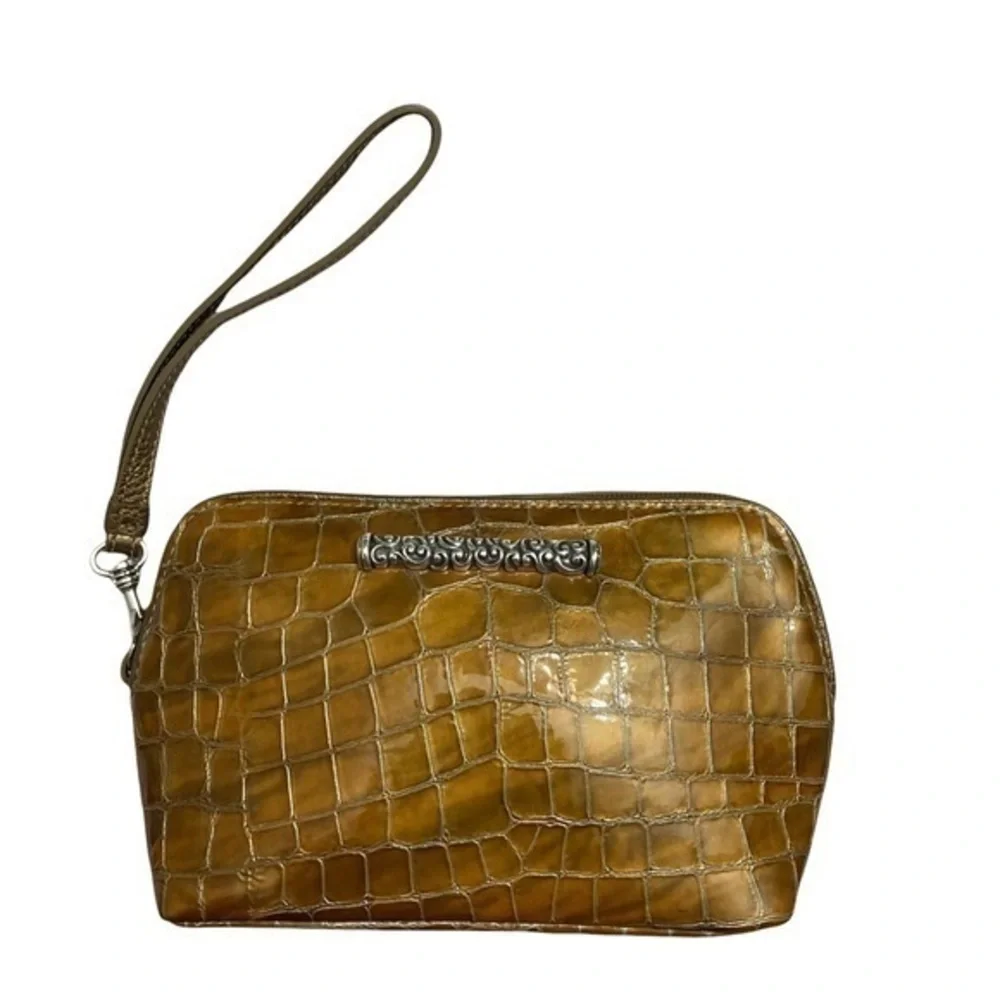 Brighton gold embossed wristlet makeup cosmetics bag